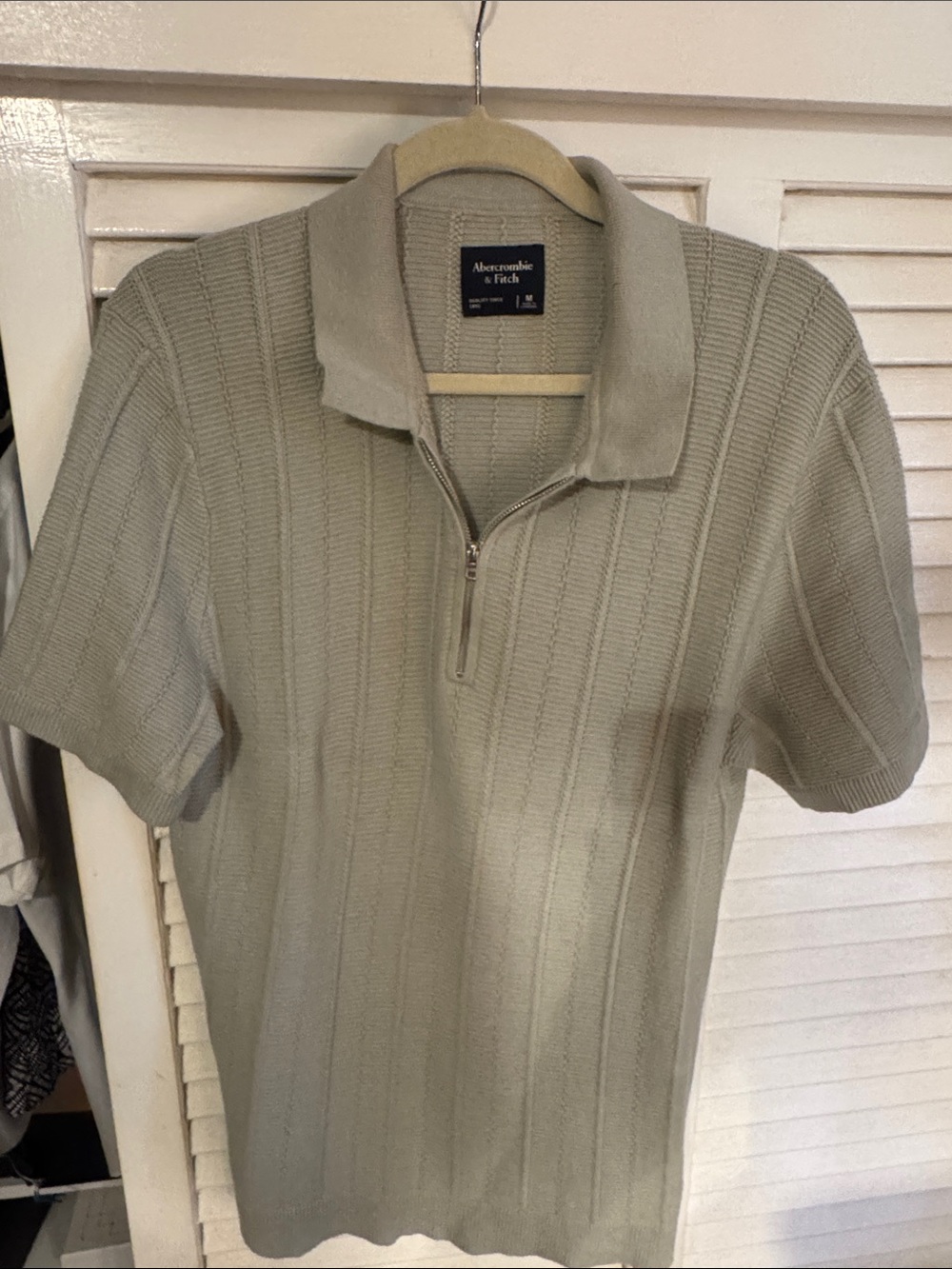 Abercrombie & Fitch Light Sage Green Short-Sleeve Zip Polo